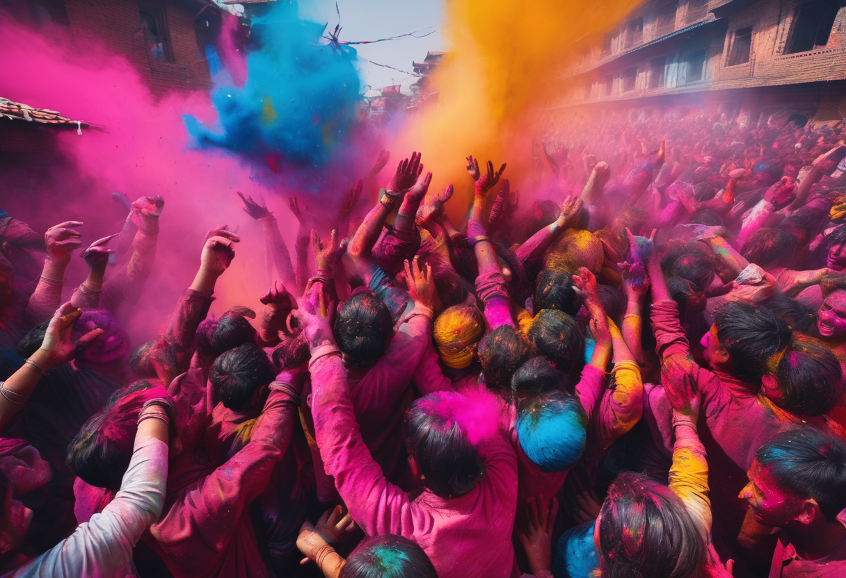 Exploring the Vibrant Crowds During Holi Festival in Nepal